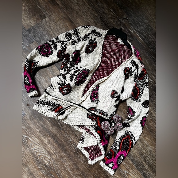 Umgee Knit Cardigan - Cream, Black, and Pink medium - Picture 3 of 9